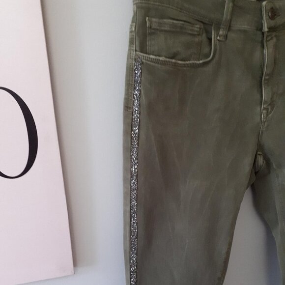 EUC Zara olive khaki skinny cropped ankle washed look sparkle side stripe jeans - Picture 9 of 13